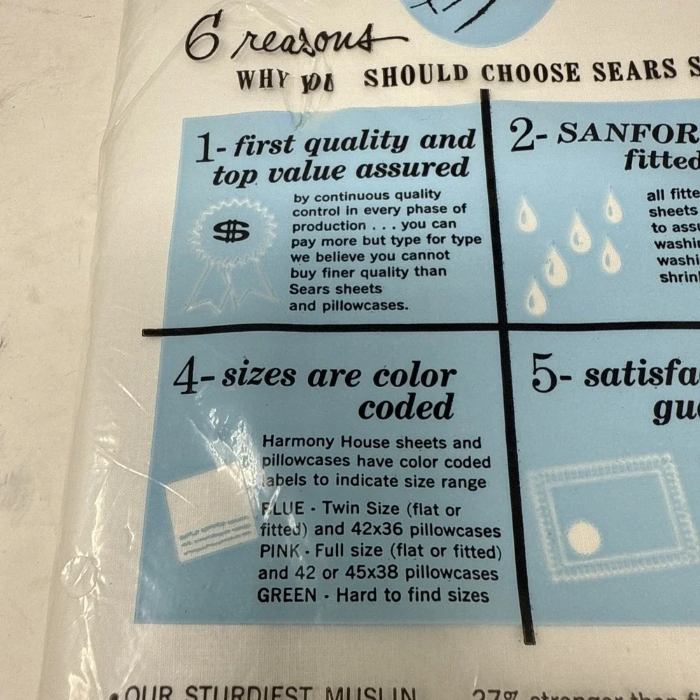 VTG NOS Sears Harmony House Fine Muslin All Cotton Twin Flat Sheet 72X108 White